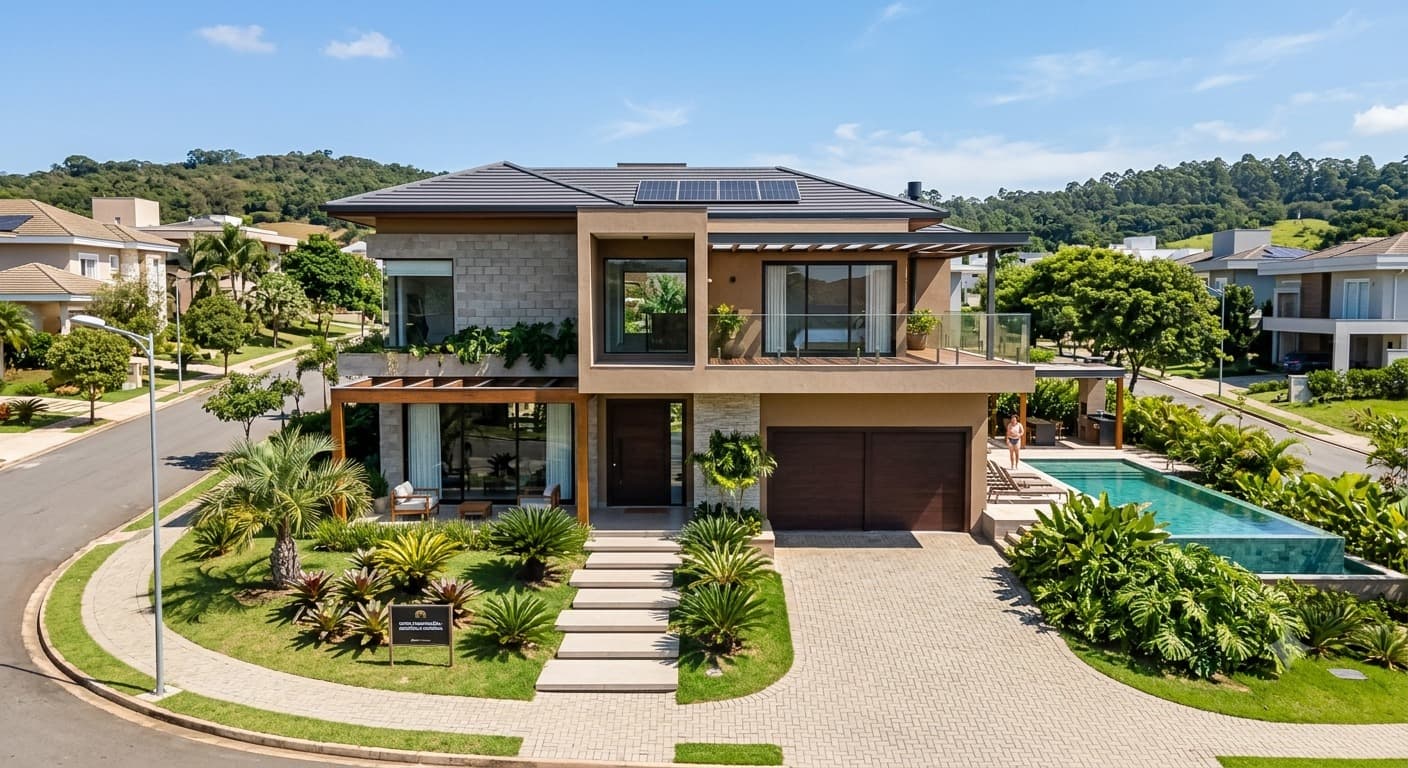 Modern minimalist residential structure with geometric lines and premium concrete finishes